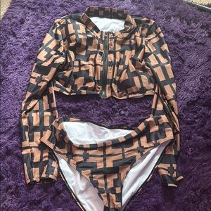 Geometric Black and Tan Bikini Set
